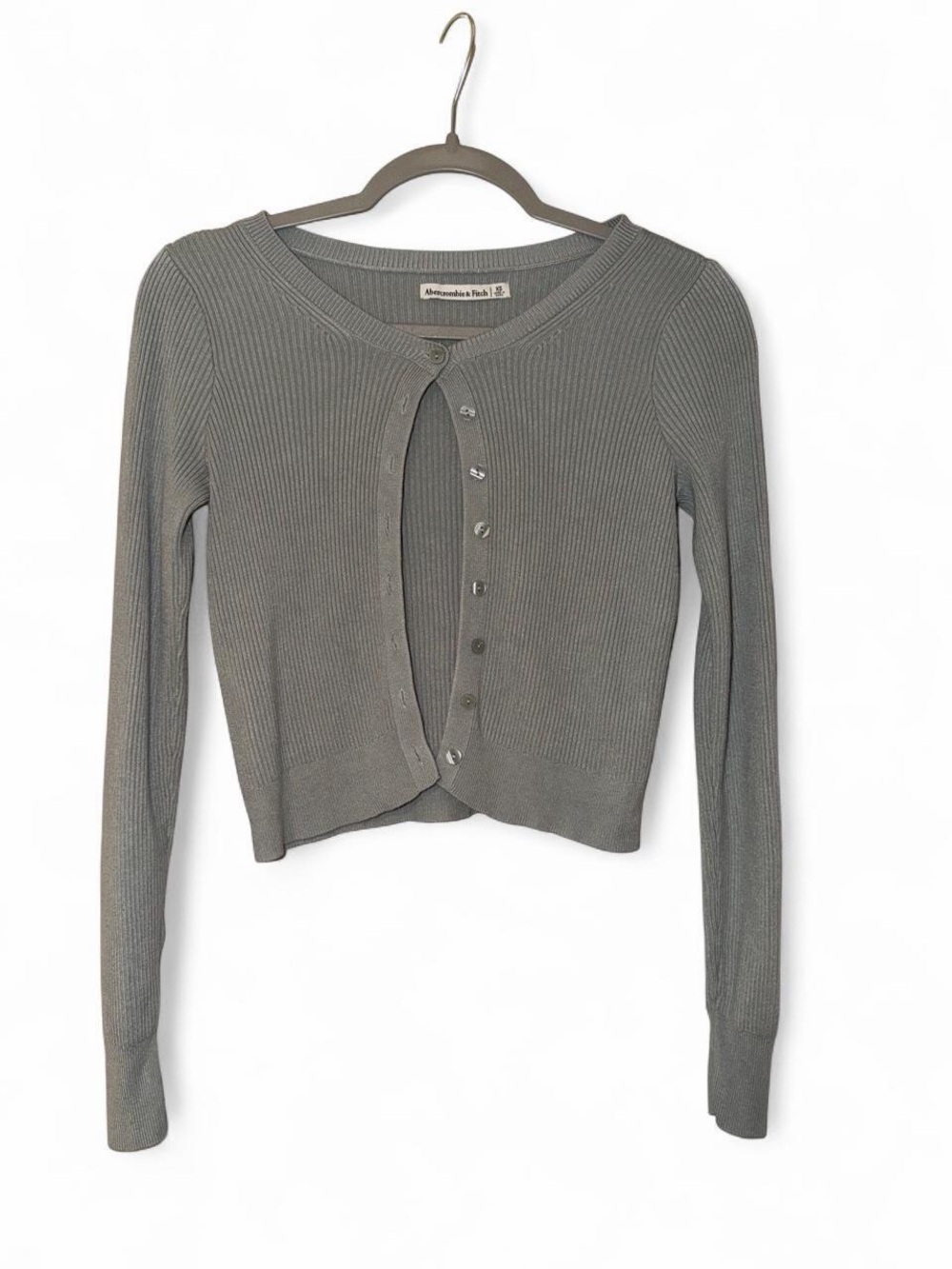 Abercrombie & Fitch Olive Gray Ribbed Button-Up Cardigan